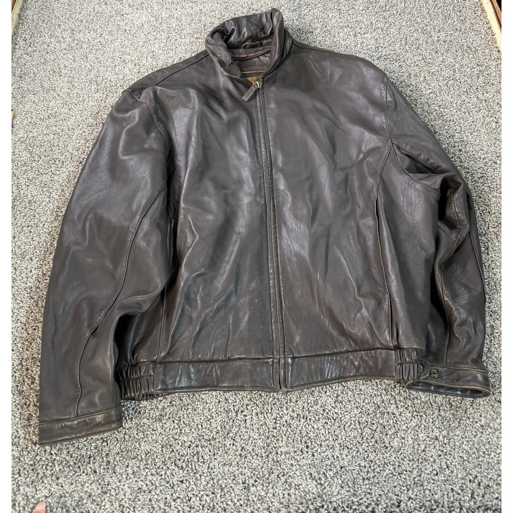 Marc New York Leather Bomber Jacket Men's Size 2XLT Brown Zip
